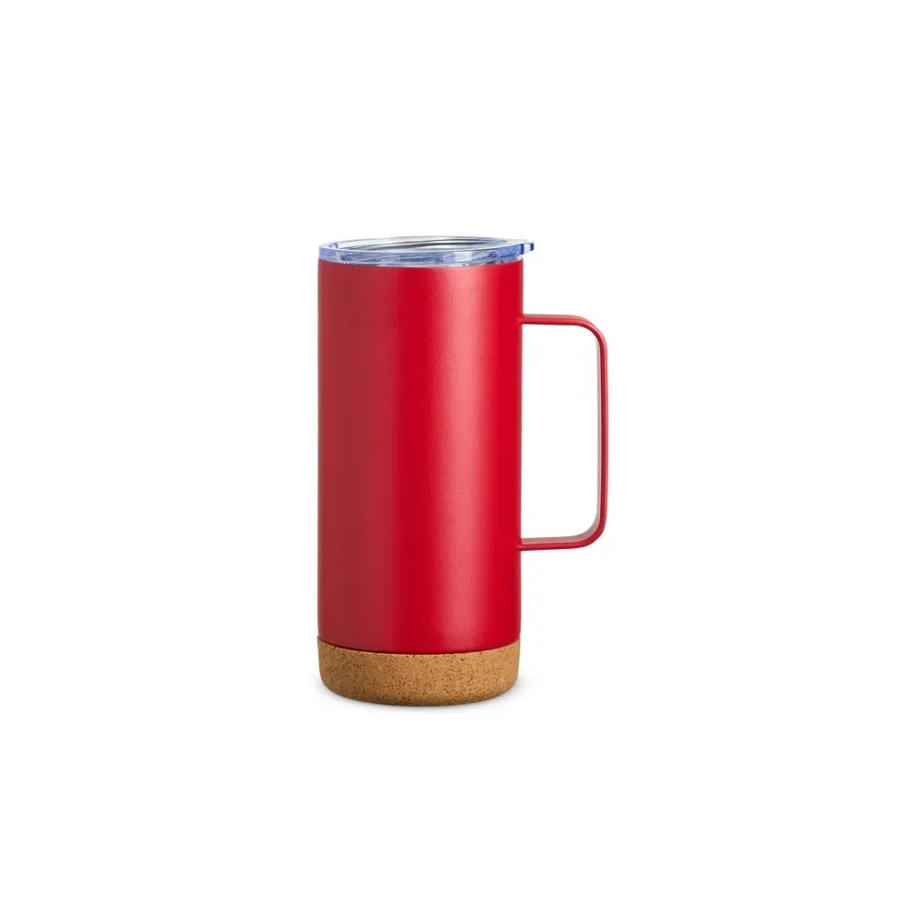 Caneca térmica inox 500ml com base de cortiça, cor vermelho, personalizada