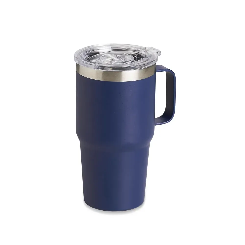 Caneca térmica inox 700ml tampa transparente azul personalizada