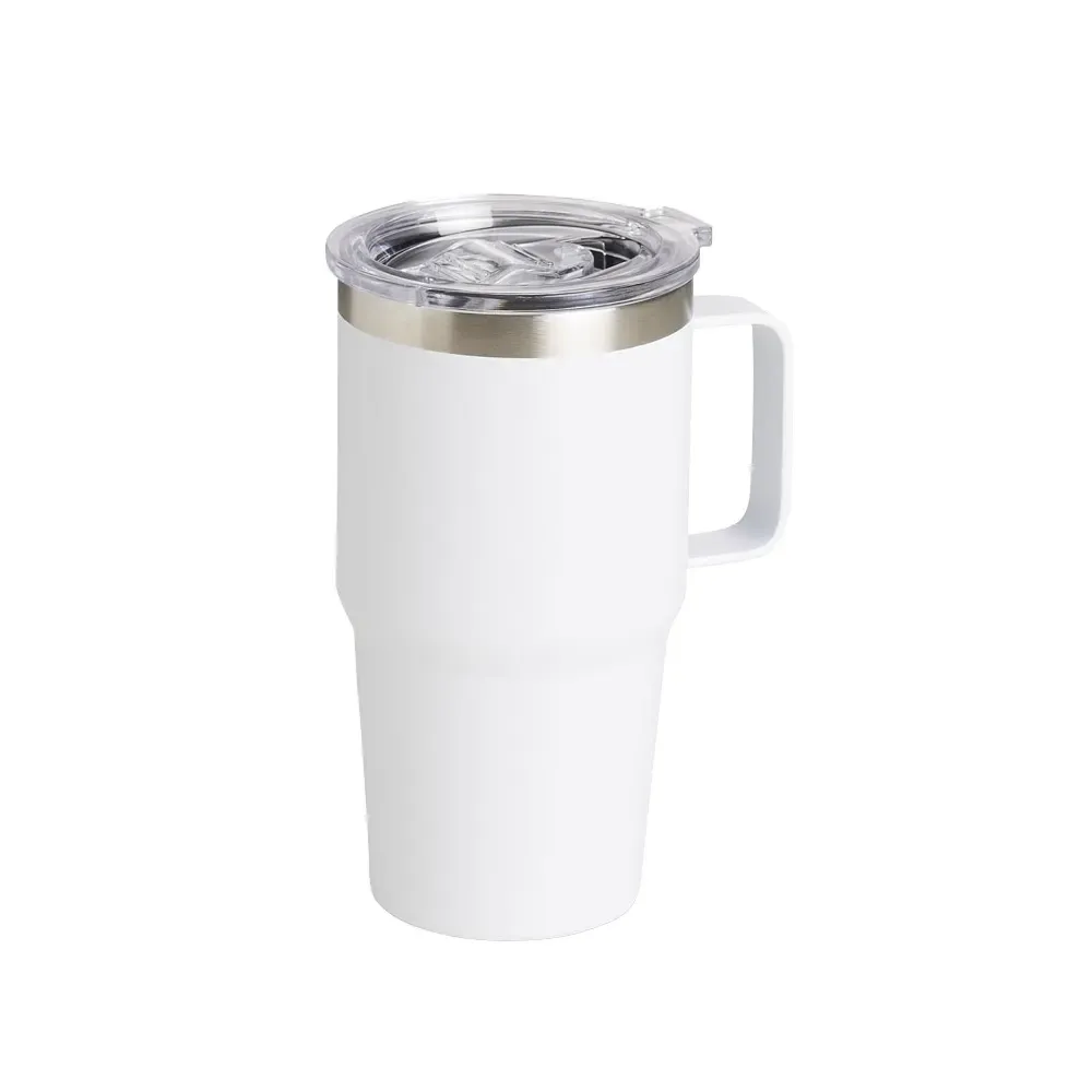 Caneca térmica inox 700ml tampa transparente branca personalizada