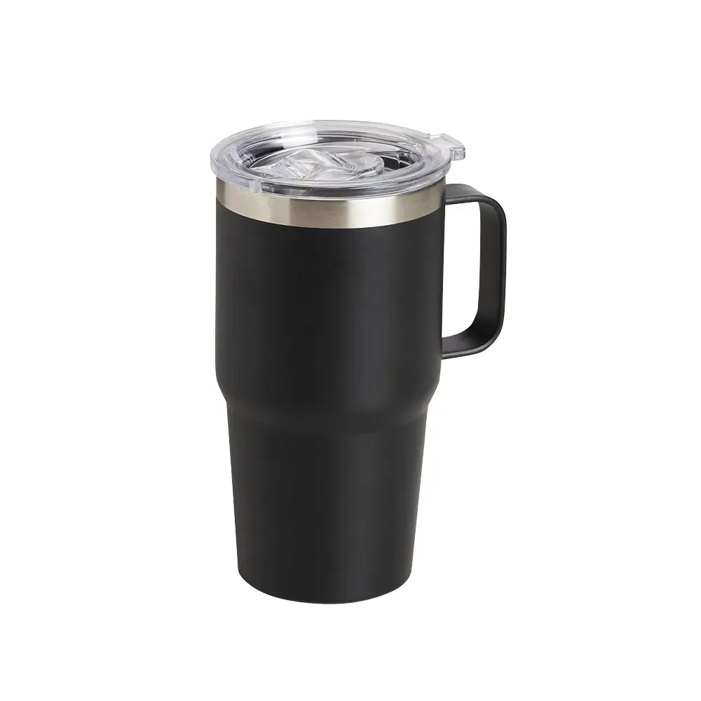 Caneca térmica inox 700ml tampa transparente preta personalizada
