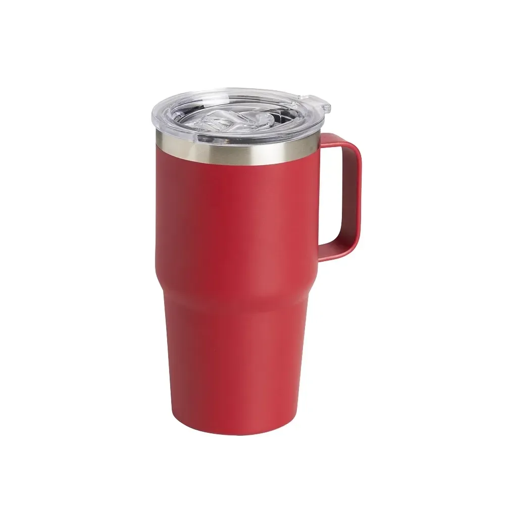 Caneca térmica inox 700ml tampa transparente vermelha personalizada