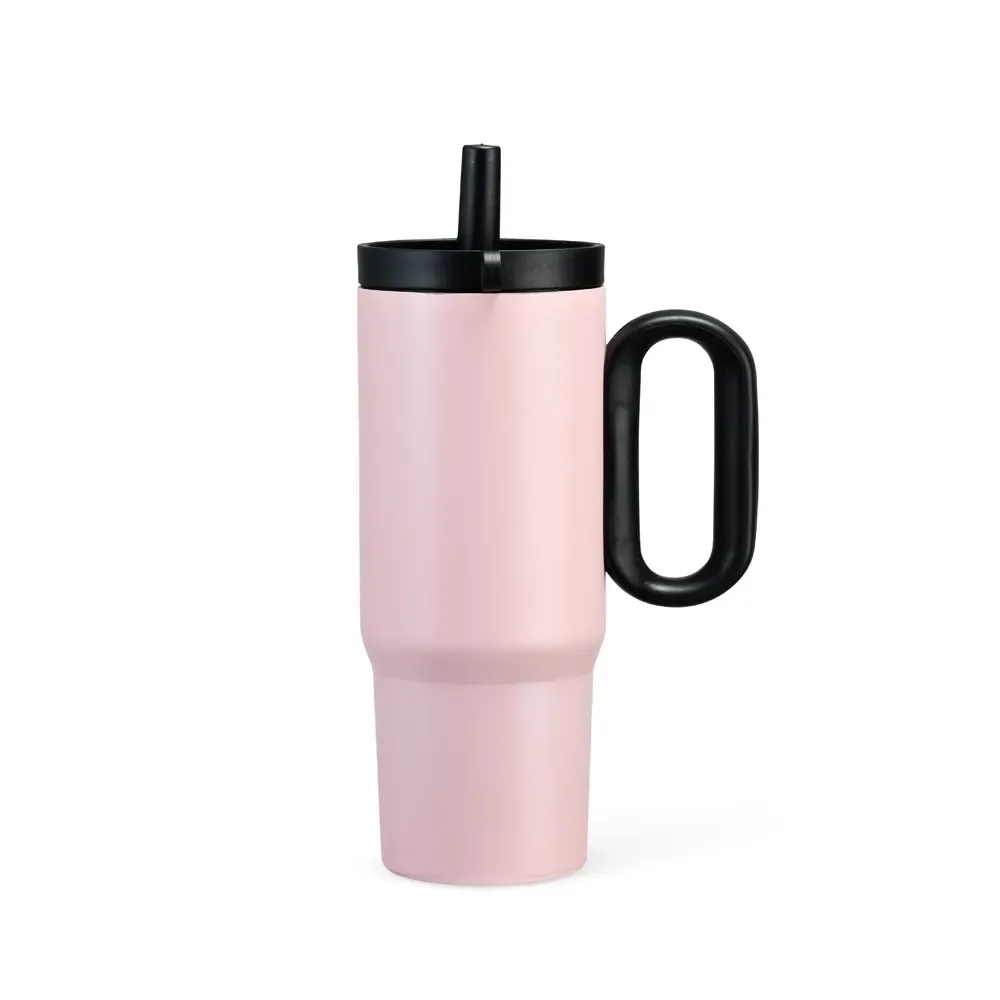 Caneca térmica inox 750ml com infusor rosa claro personalizada