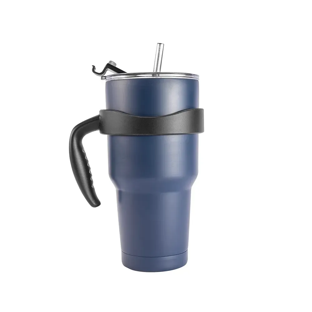 Caneca térmica inox 800ml com escovinha de limpeza azul personalizada