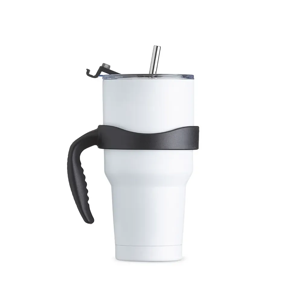 Caneca térmica inox 800ml com escovinha de limpeza branca personalizada