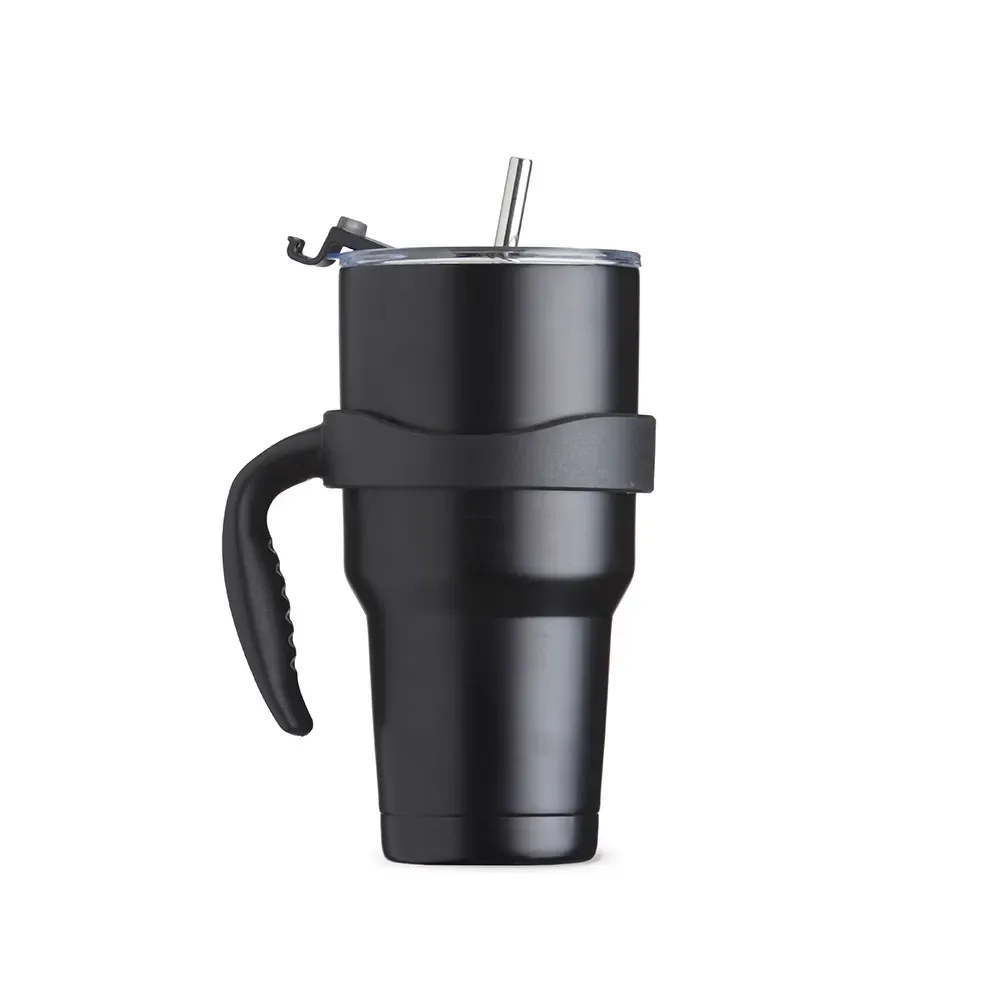 Caneca térmica inox 800ml com escovinha de limpeza preta personalizada
