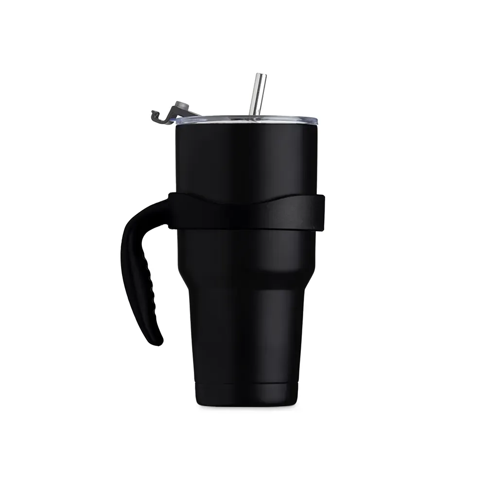 Caneca térmica inox 800ml com escovinha de limpeza preta fosca personalizada