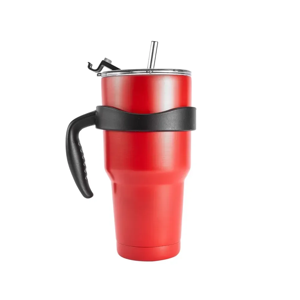 Caneca térmica inox 800ml com escovinha de limpeza vermelha personalizada