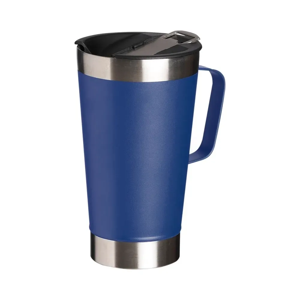 Caneca térmica inox 500ml com abridor azul personalizada