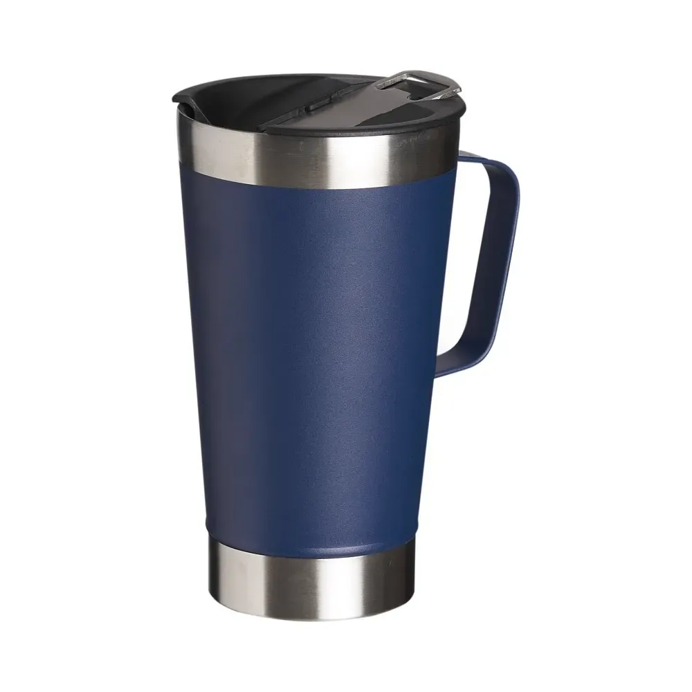 Caneca térmica inox 500ml com abridor azul escuro personalizada