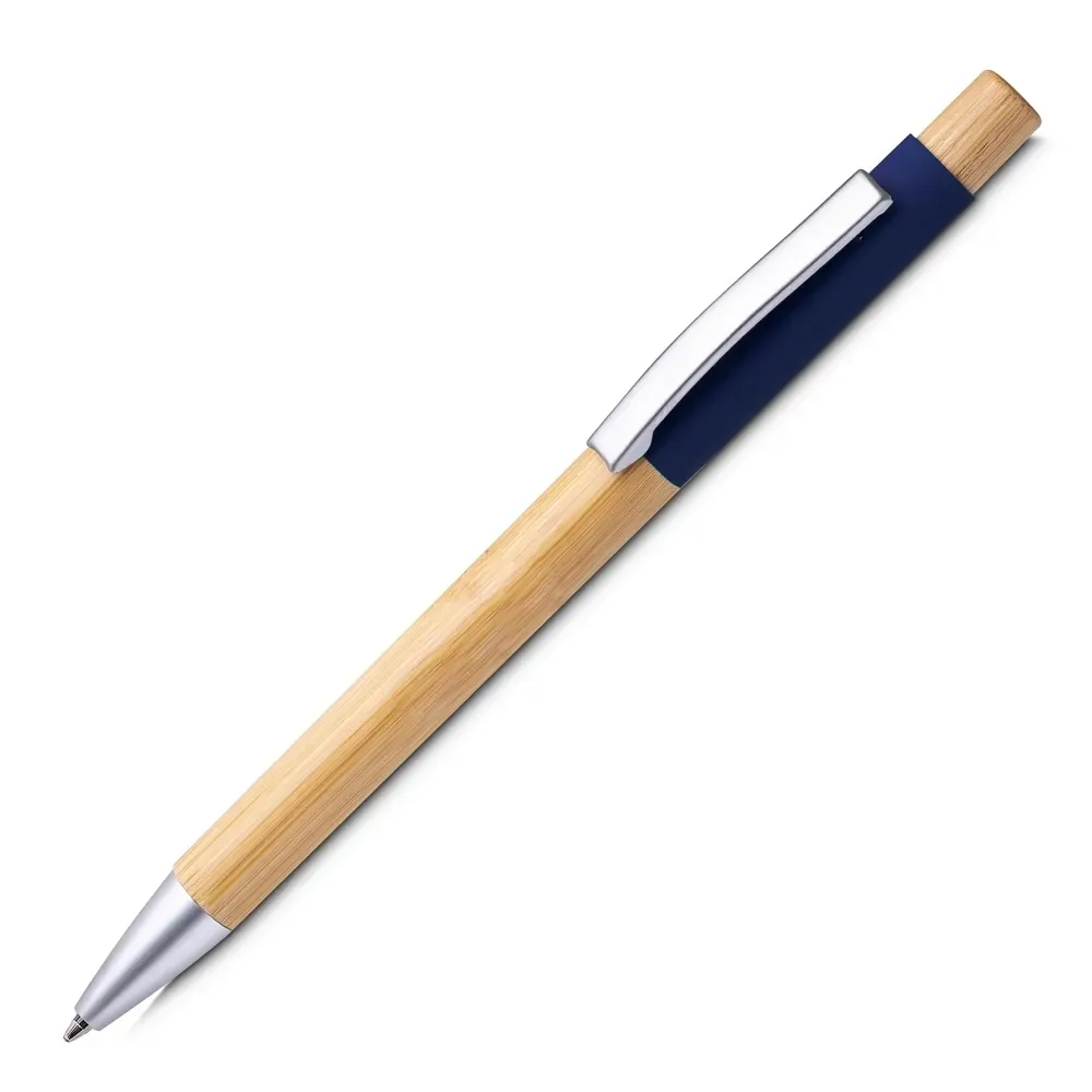 Caneta em alumínio e bambu personalizada na cor azul