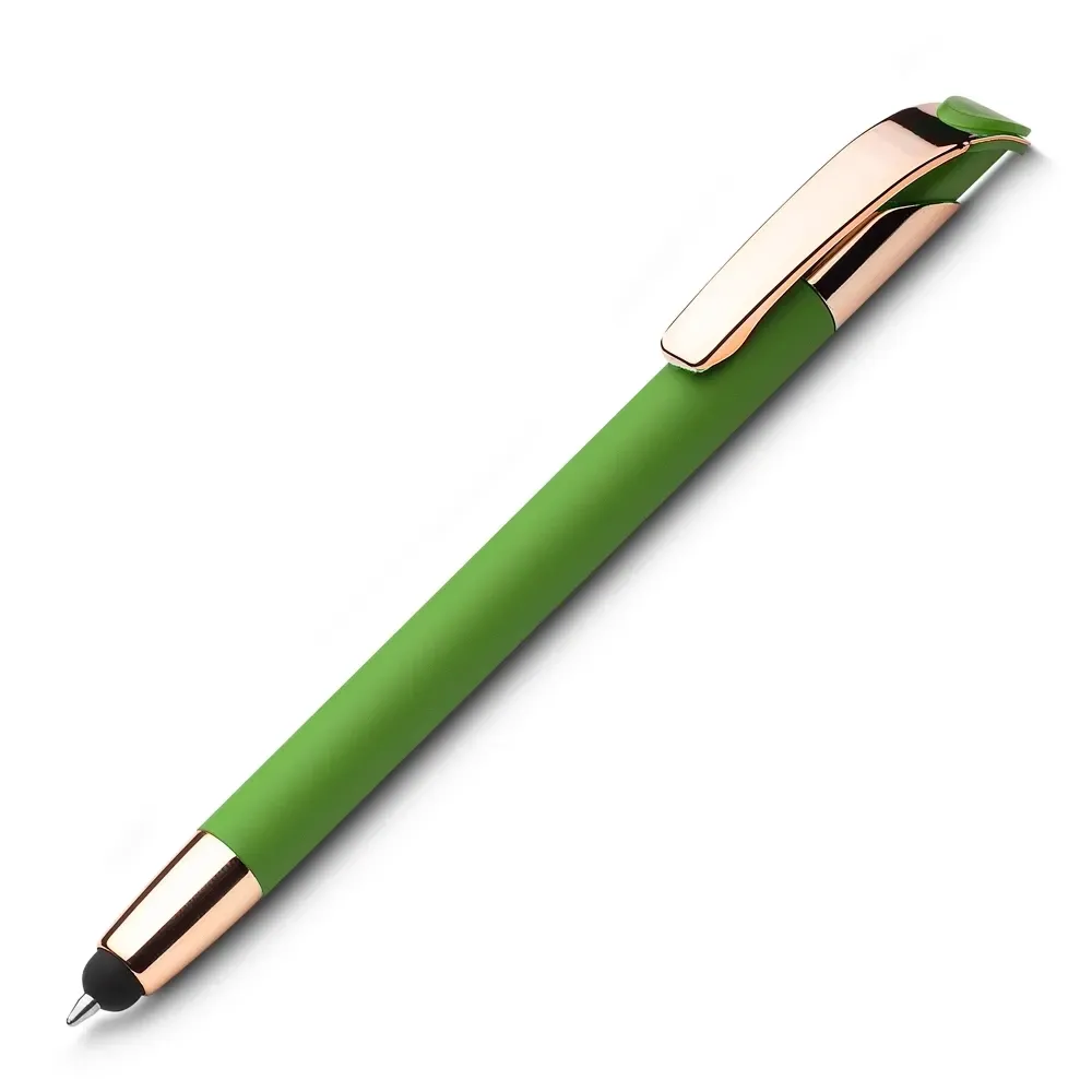 Caneta touch screen personalizada verde em alumínio reciclado