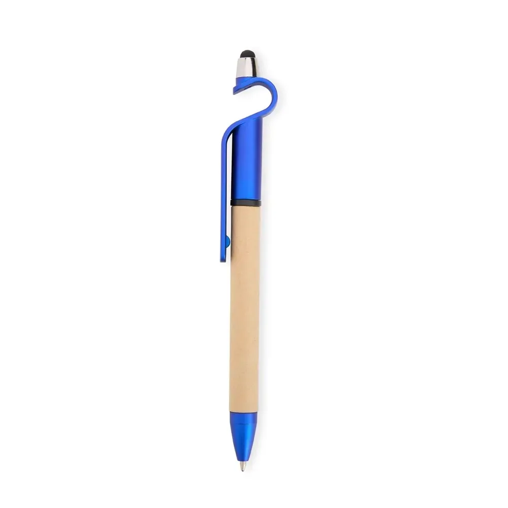 Caneta Ecológica de Papelão Touch com Suporte personalizada azul