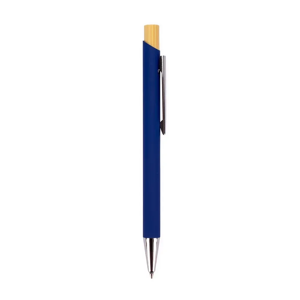 Caneta Metal com Acionador em Bambu personalizada azul