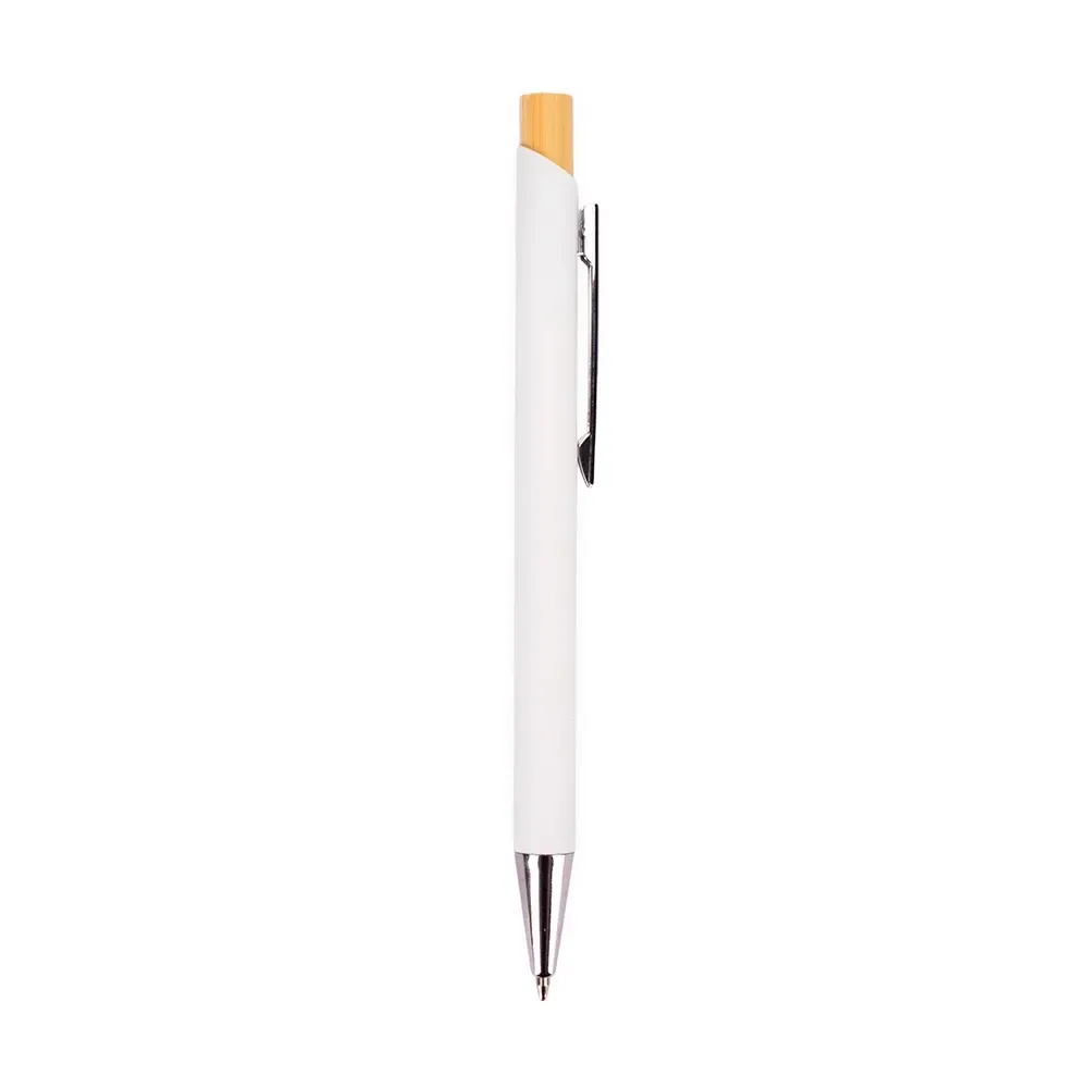 Caneta Metal com Acionador em Bambu personalizada branco