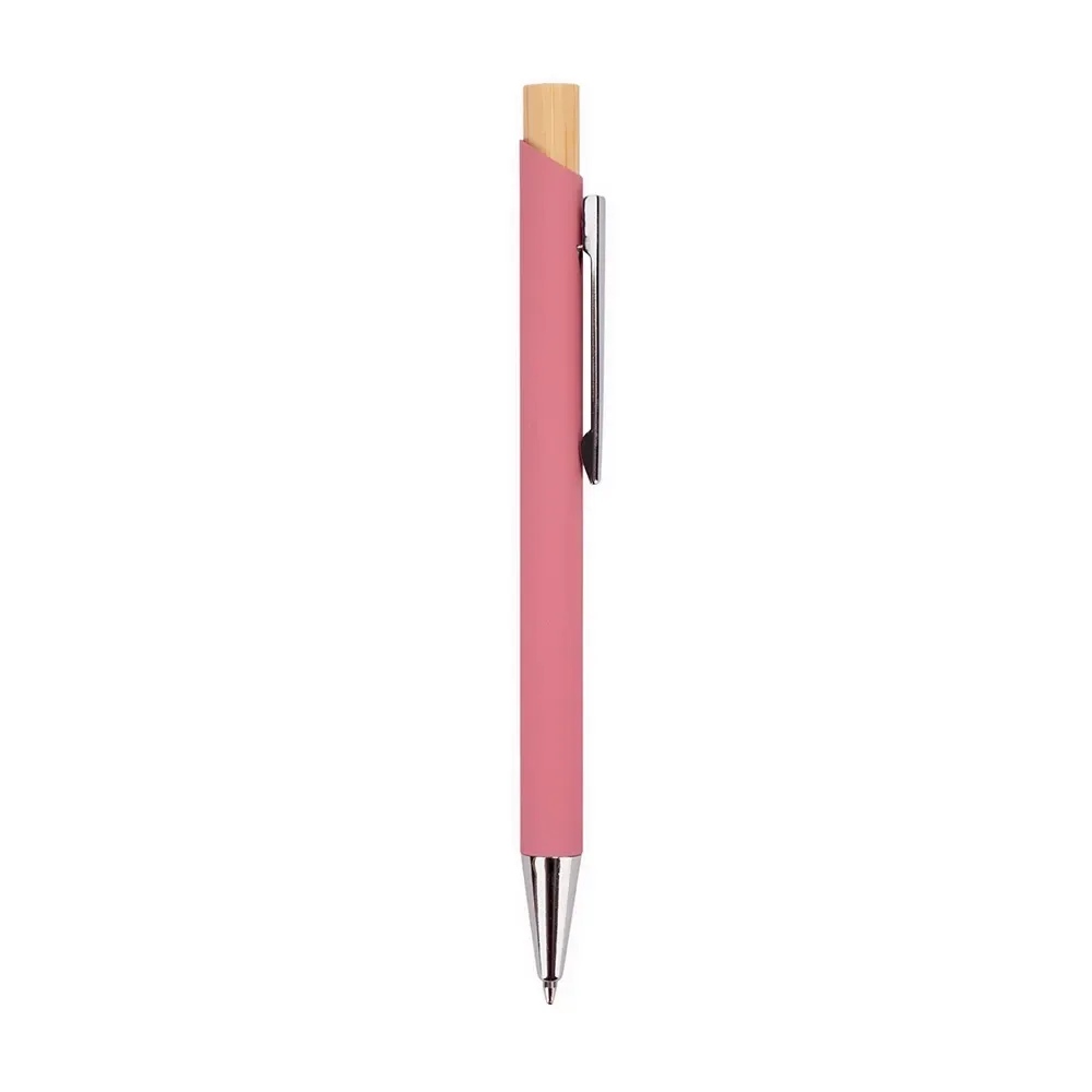 Caneta Metal com Acionador em Bambu personalizada rosa