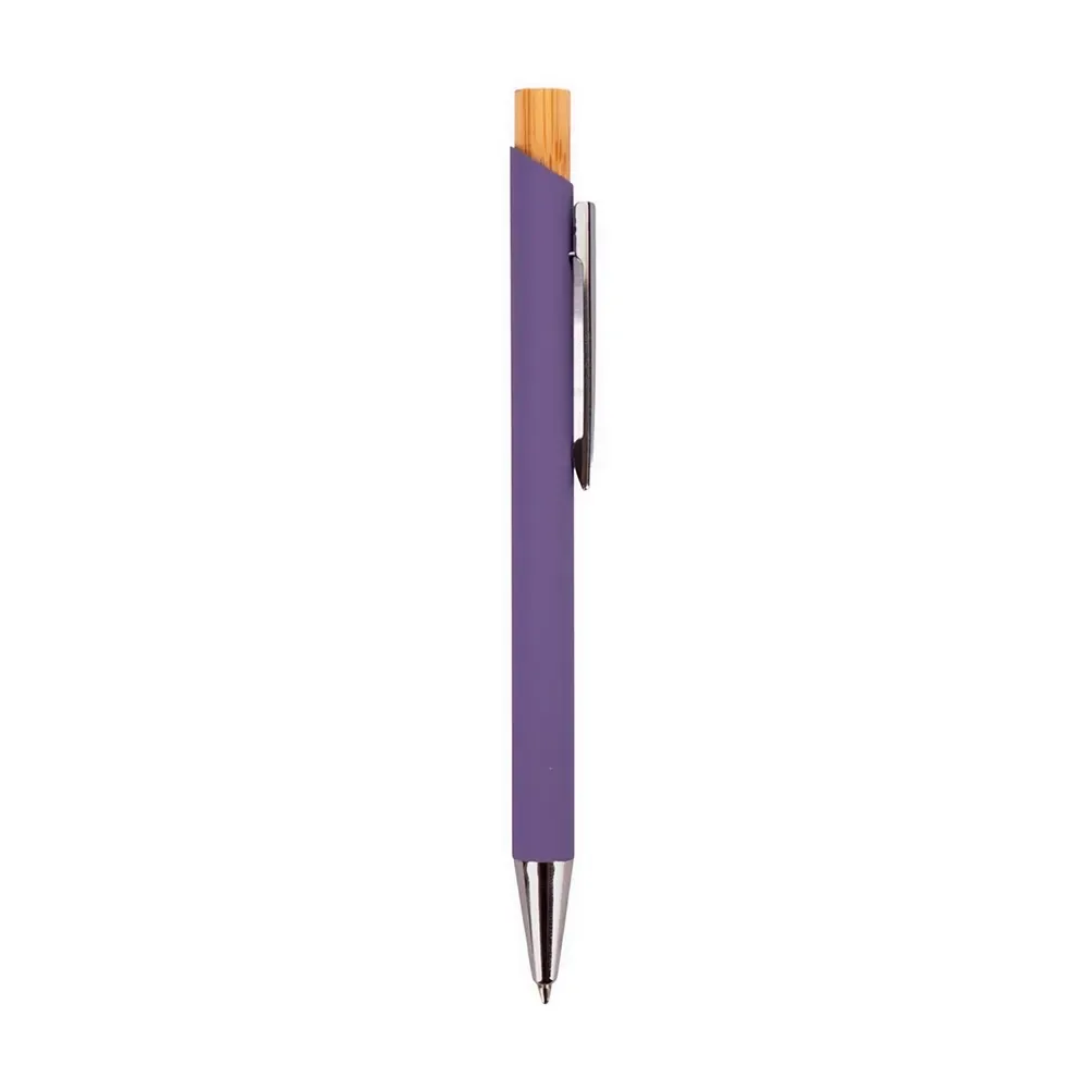 Caneta Metal com Acionador em Bambu personalizada roxo