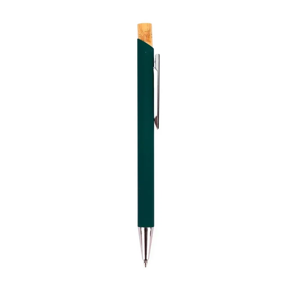 Caneta Metal com Acionador em Bambu personalizada verde