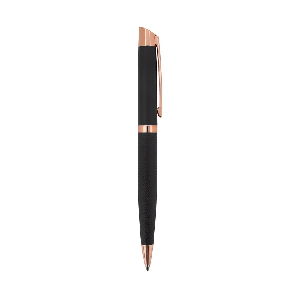 Caneta metal personalizada bicolor preto com bronze