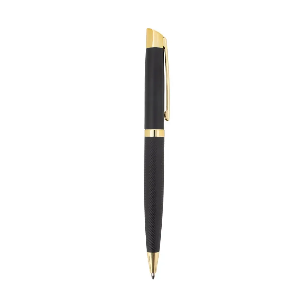 Caneta metal personalizada bicolor preto com dourado