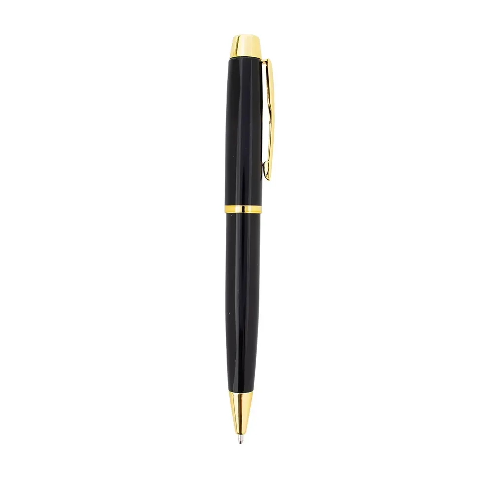 Caneta metal personalizada bicolor preto com dourado