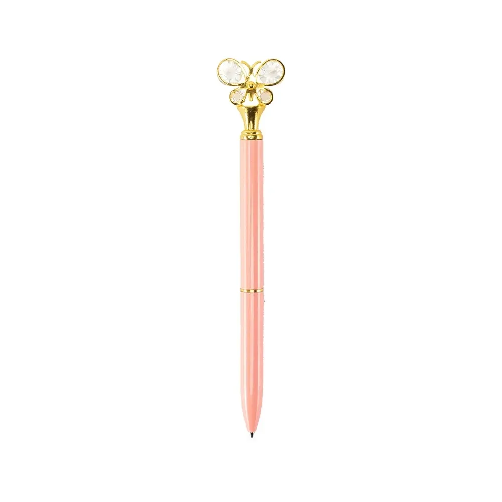 Caneta executiva personalizada metal borboleta cor rosa