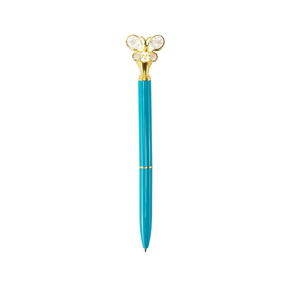 Caneta executiva personalizada metal borboleta cor turquesa