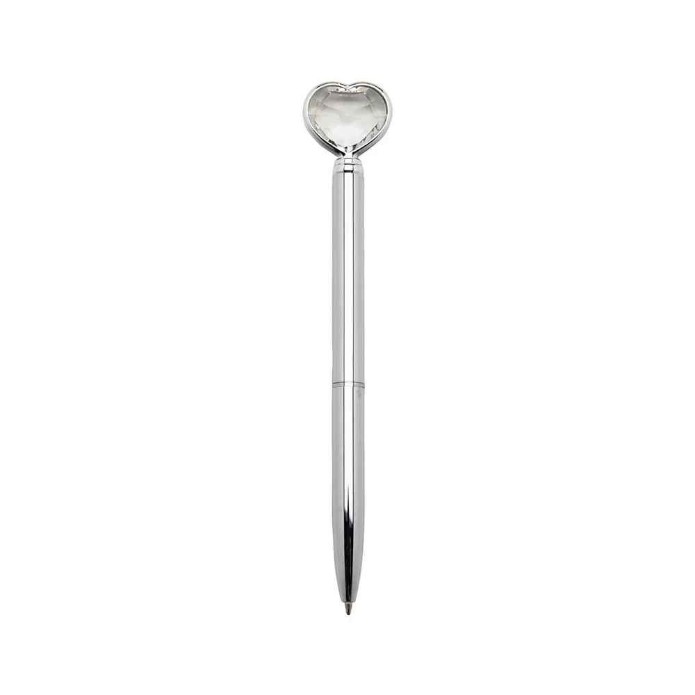 Caneta Metal Coração Diamante personalizada prata