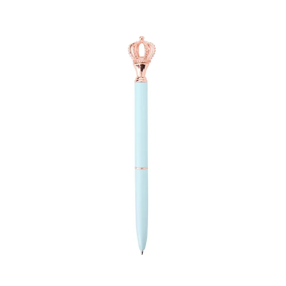 Caneta Metal com Coroa Decorativa personalizada azul claro