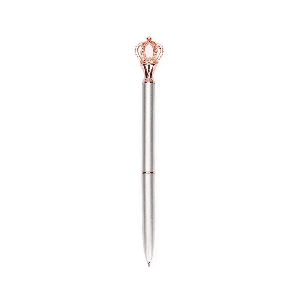 Caneta Metal com Coroa Decorativa personalizada prata