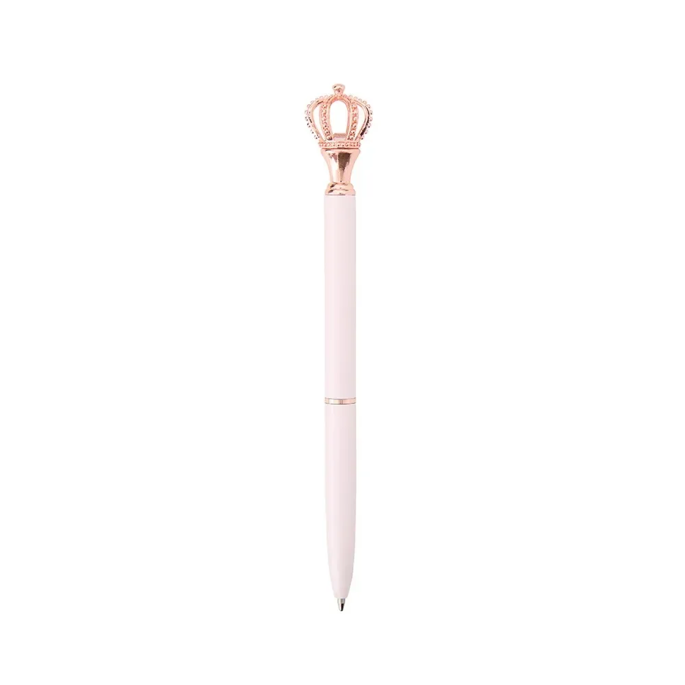 Caneta Metal com Coroa Decorativa personalizada rosa claro