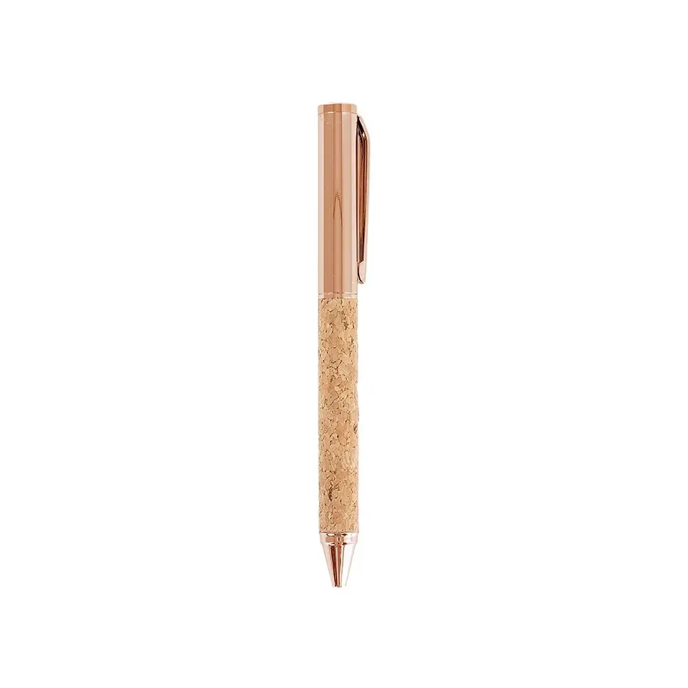 Caneta metal personalizada com detalhe em cortiça cor cobre