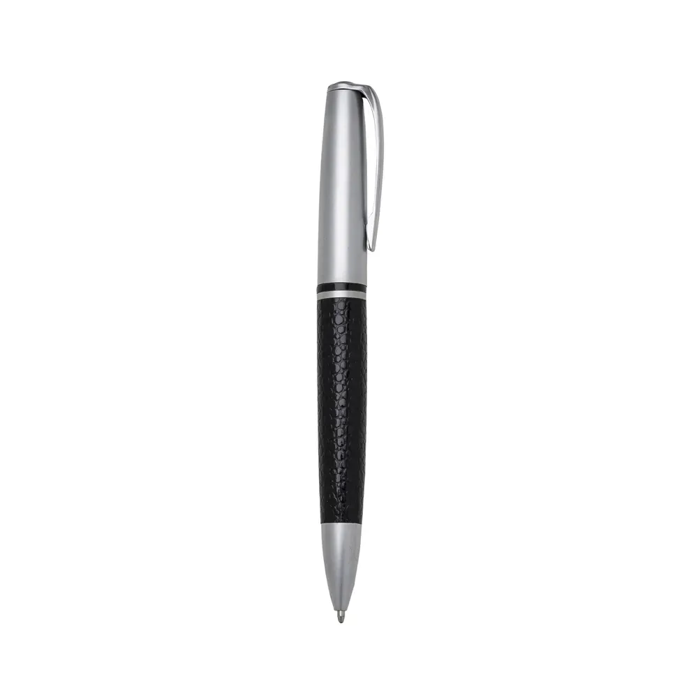 Caneta executiva personalizada metal com couro sintético cor preto