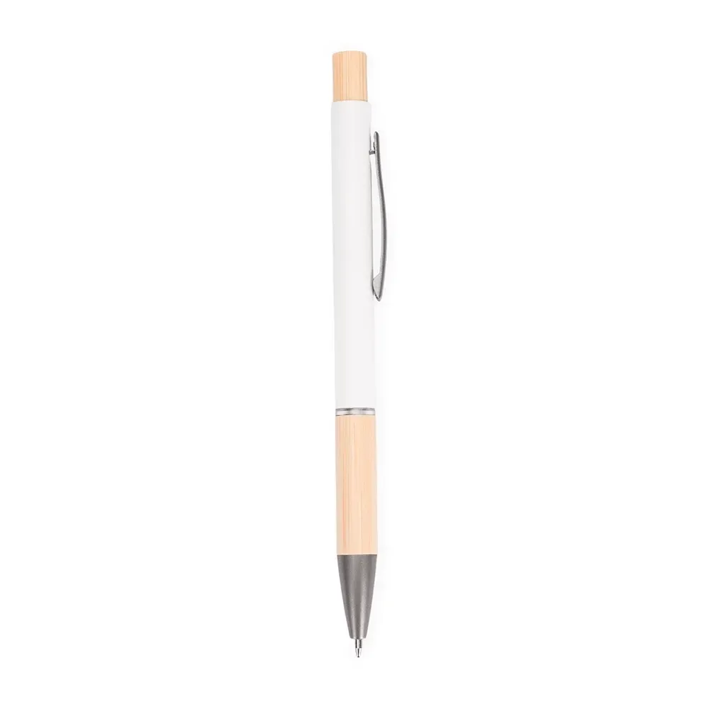 Caneta Metal com Detalhes em Bambu personalizada branco