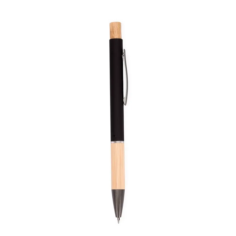 Caneta Metal com Detalhes em Bambu personalizada preto