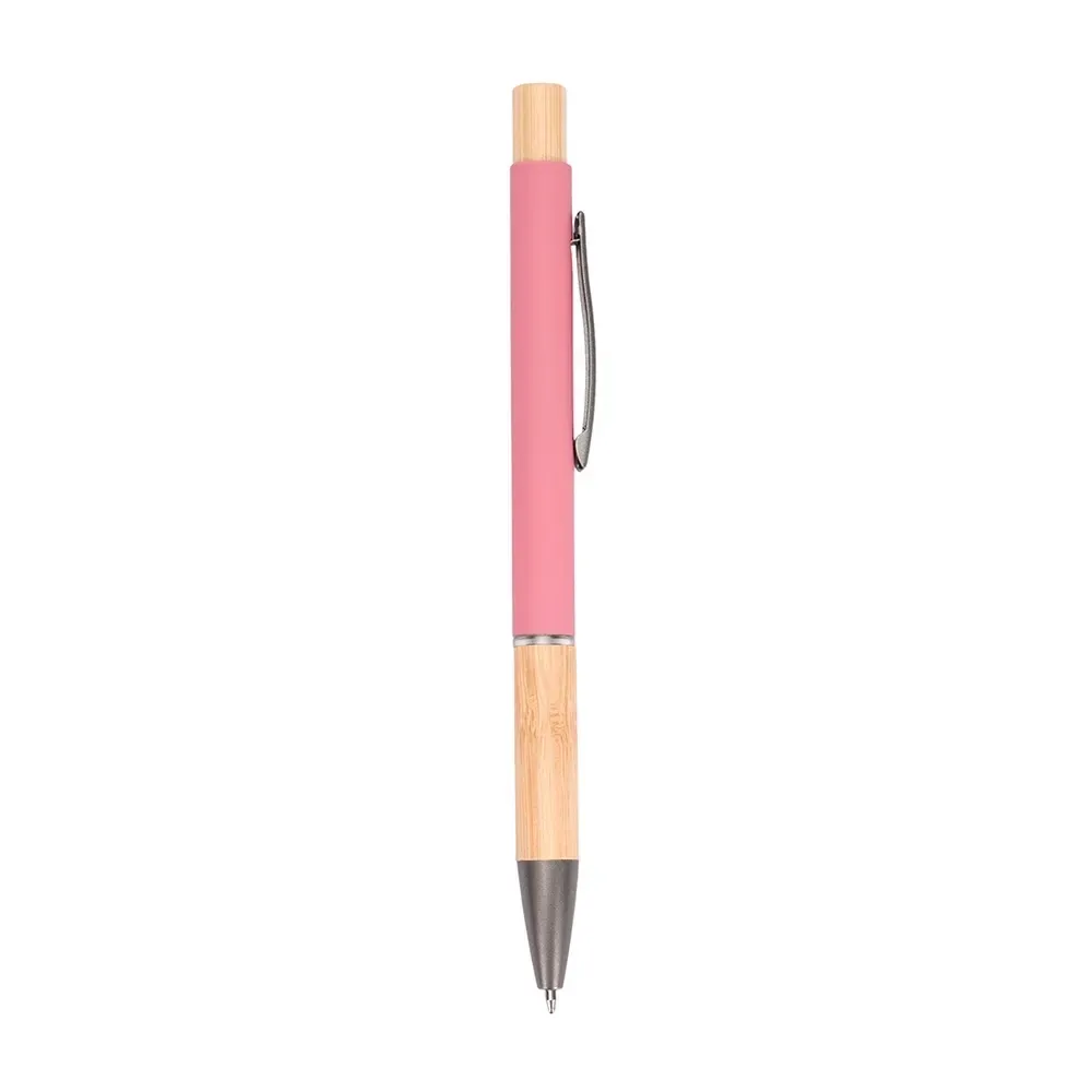 Caneta Metal com Detalhes em Bambu personalizada rosa