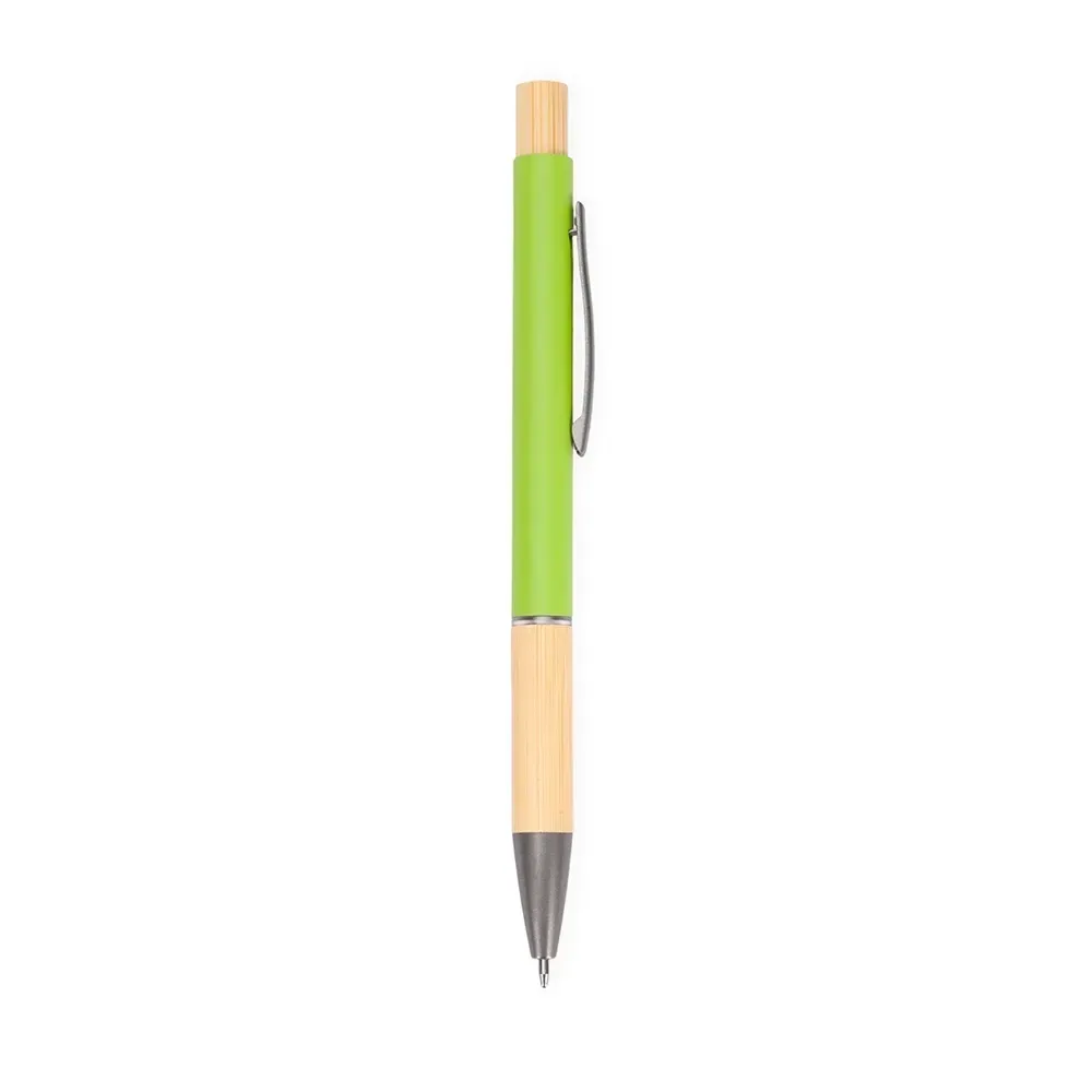 Caneta Metal com Detalhes em Bambu personalizada verde claro