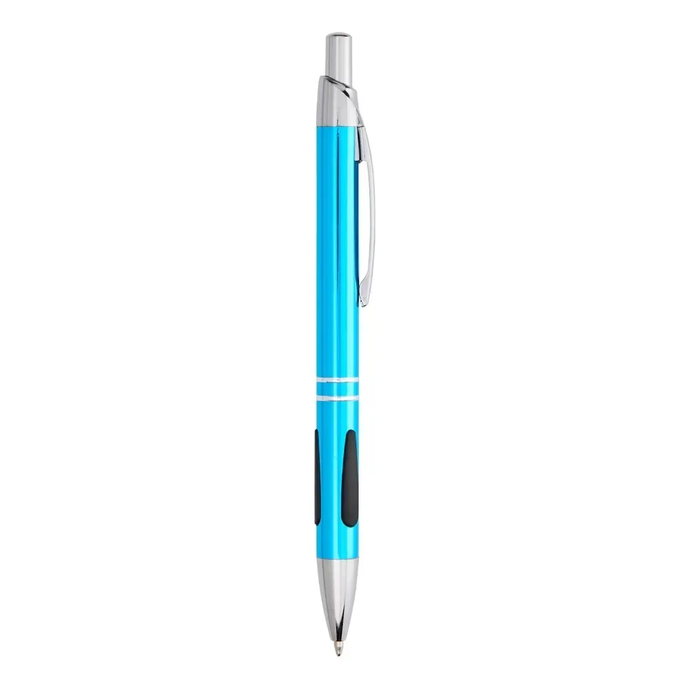 "Caneta Metal Personalizada com Detalhe Emborrachado azul claro"