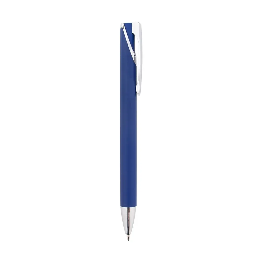 Caneta metal personalizada acabamento emborrachado na cor azul