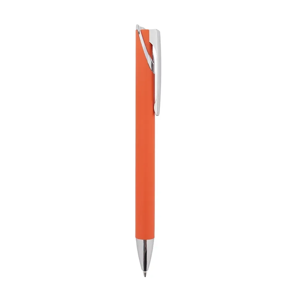 Caneta metal personalizada acabamento emborrachado na cor laranja