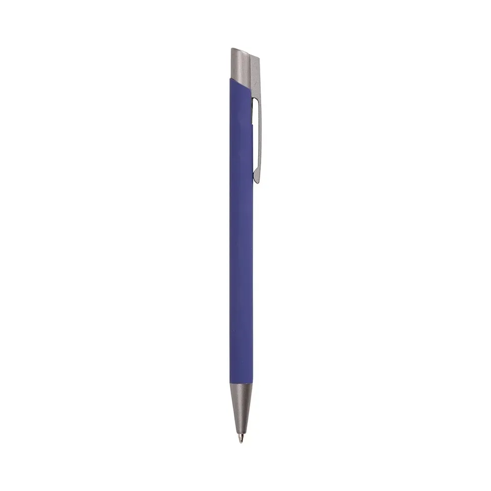 Caneta metal emborrachada personalizada azul escuro