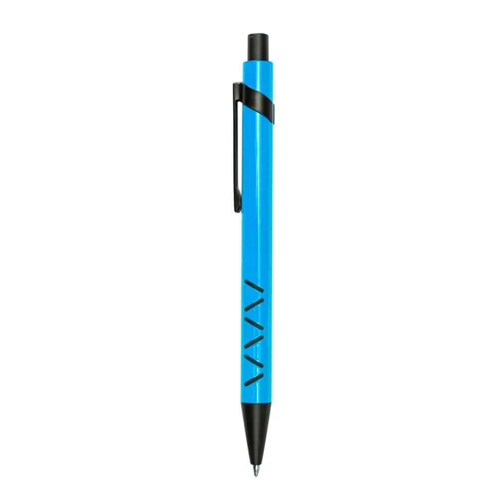 Caneta Metal Emborrachada personalizada azul claro