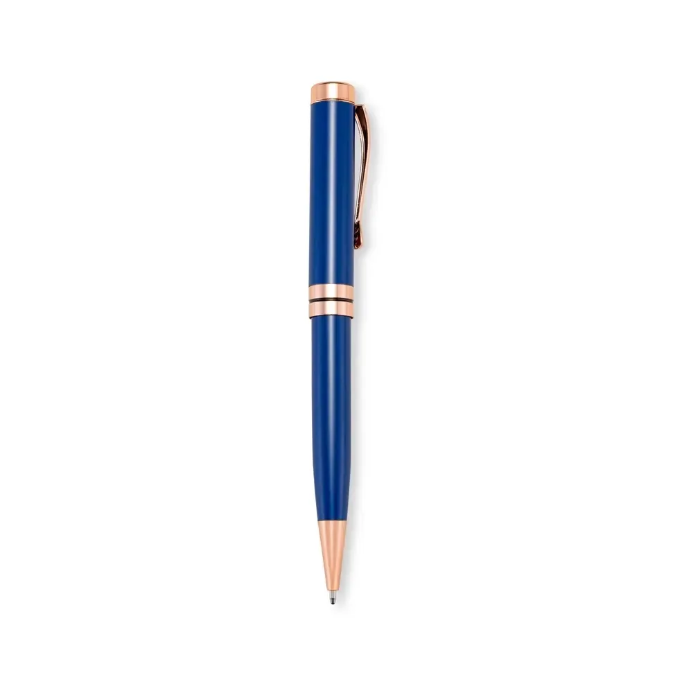 Caneta metal personalizada giratória robusta azul