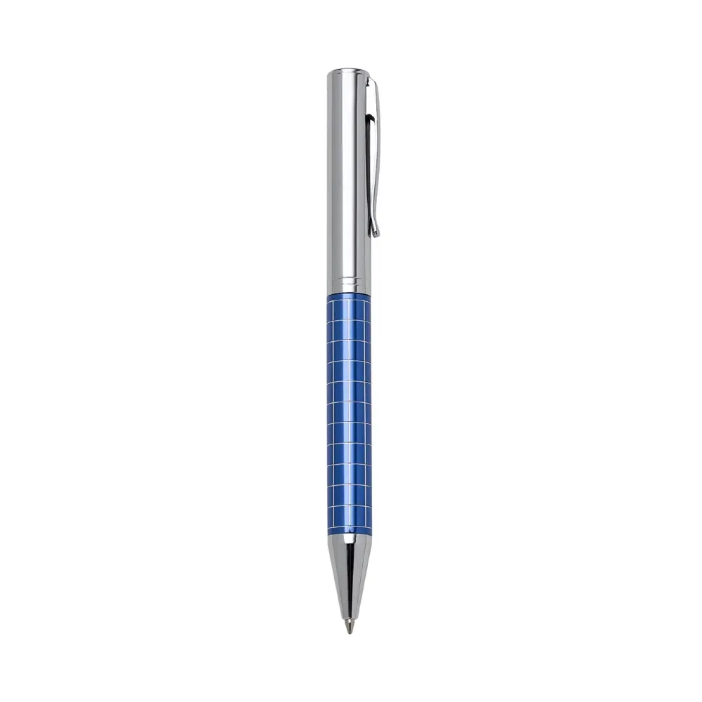 Caneta metal giratória personalizada azul