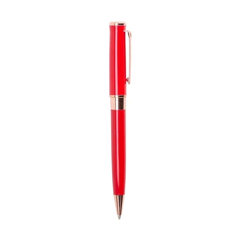 "Caneta Metal Personalizada Giratória Corpo Sólido vermelho"