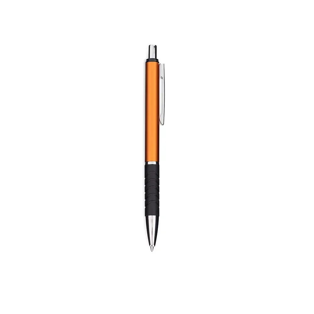 Caneta metal personalizada leve ponta emborrachada laranja