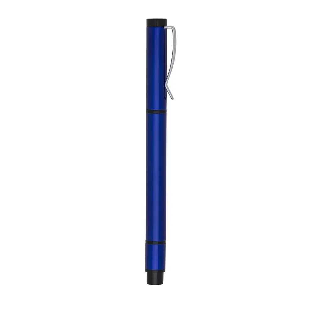 Caneta metal personalizada 2 em 1 com marca texto cor azul
