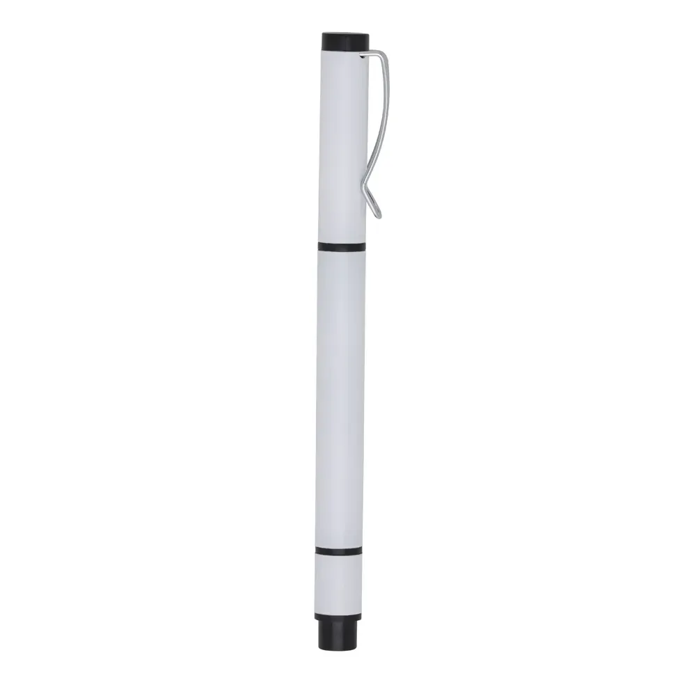 Caneta metal personalizada 2 em 1 com marca texto cor branco