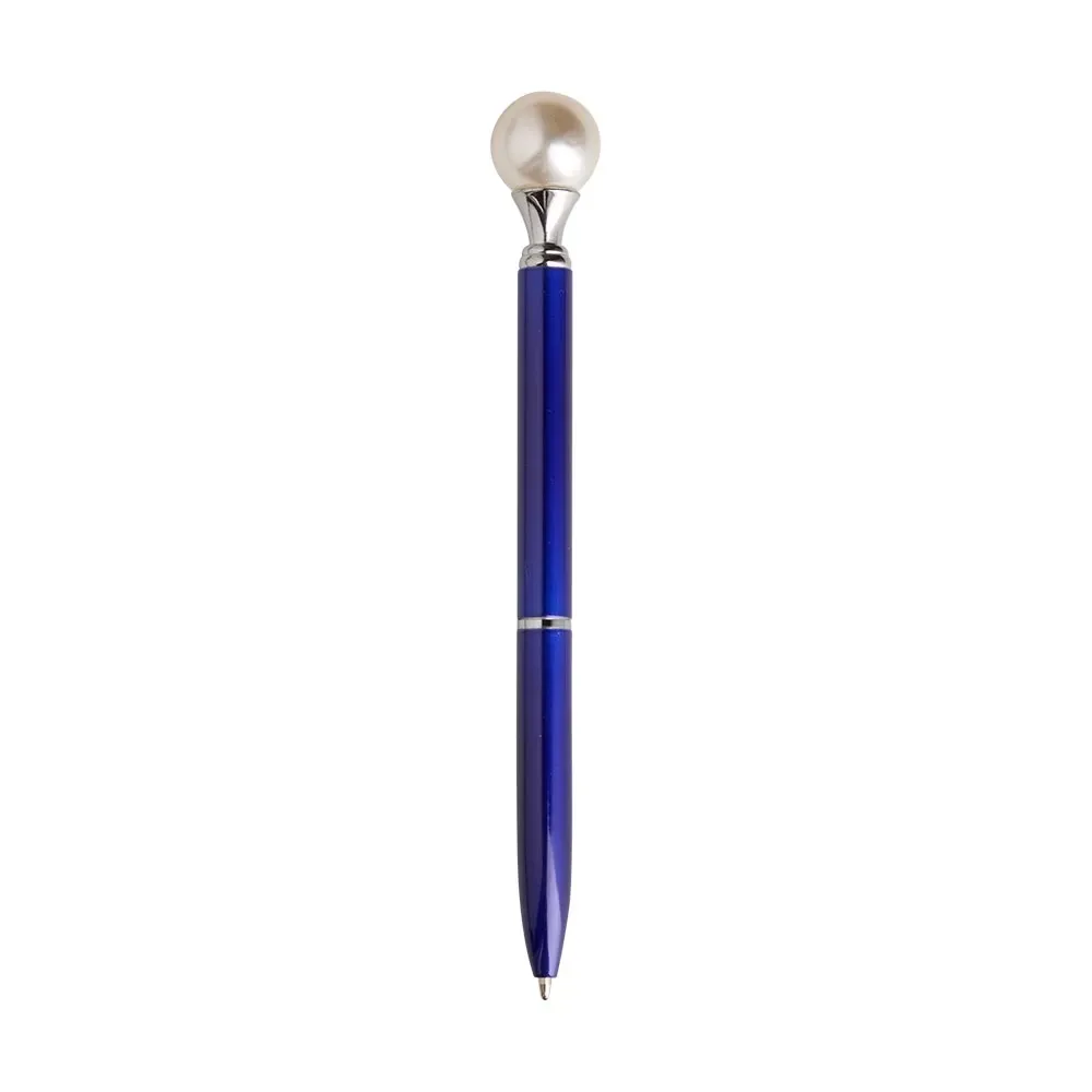 Caneta metal personalizada com detalhe pérola na cor azul escuro
