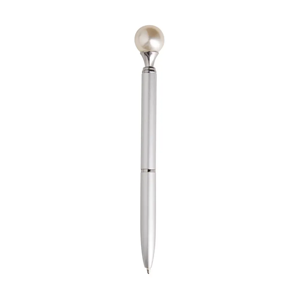 Caneta metal personalizada com detalhe pérola prata fosco