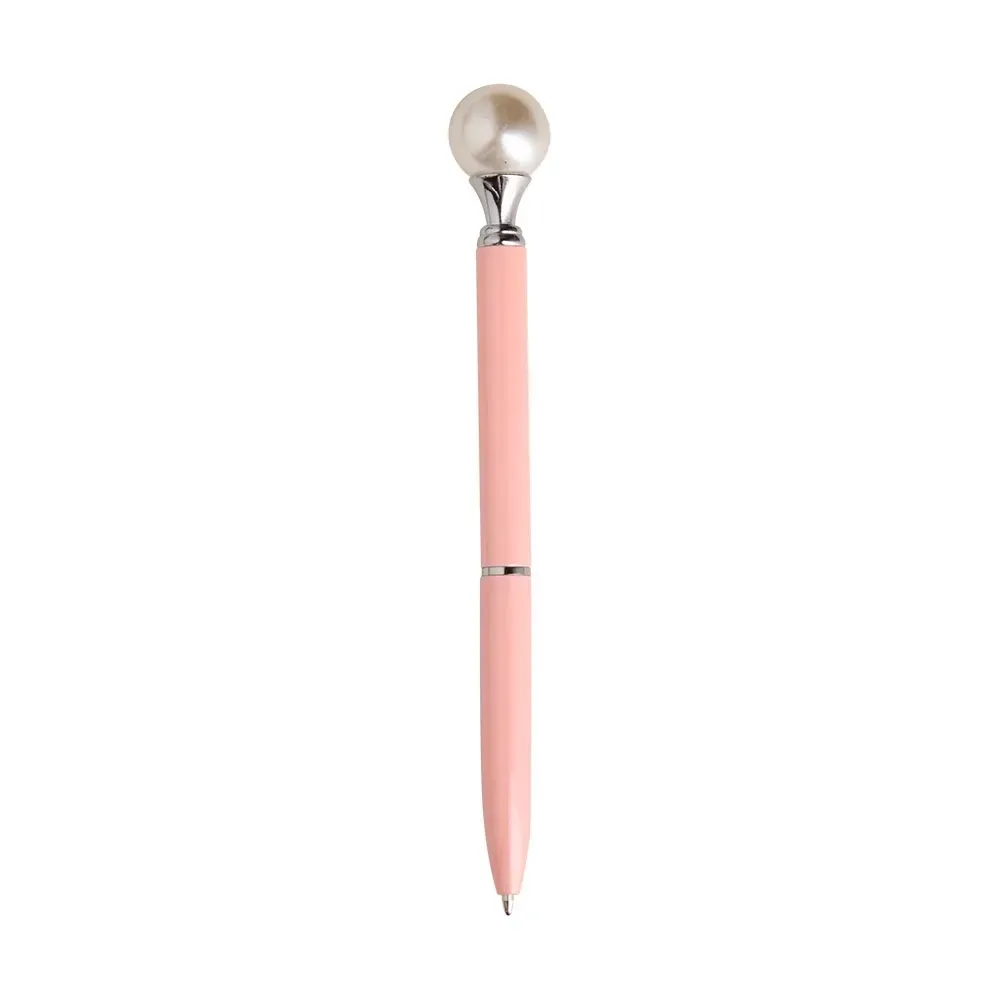 Caneta metal personalizada com detalhe pérola na cor rosa